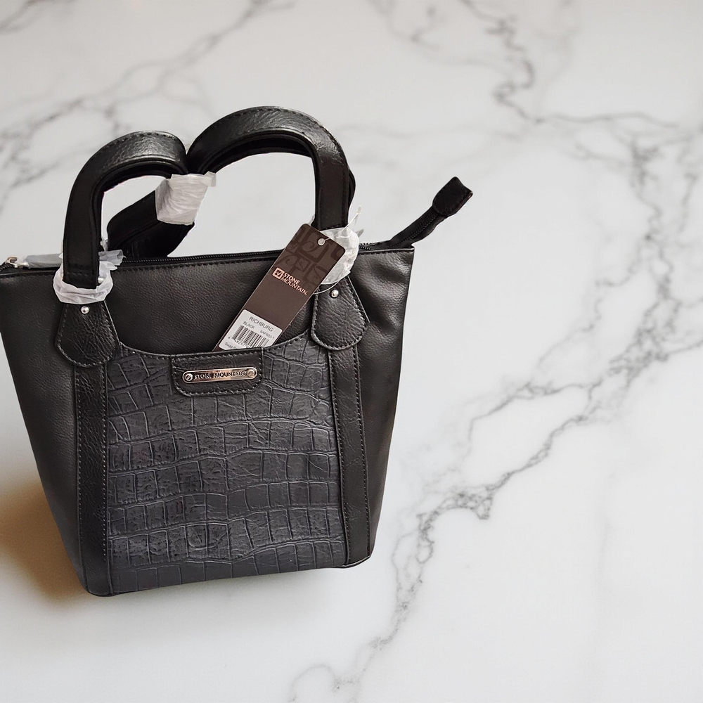 NWT Stone Mountain Richburg Black Croc-Embossed Women's Bag
